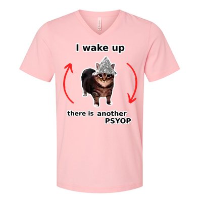 I Wake Up There Is Another Psyop Tin Foil Hat Cat Meme V-Neck T-Shirt