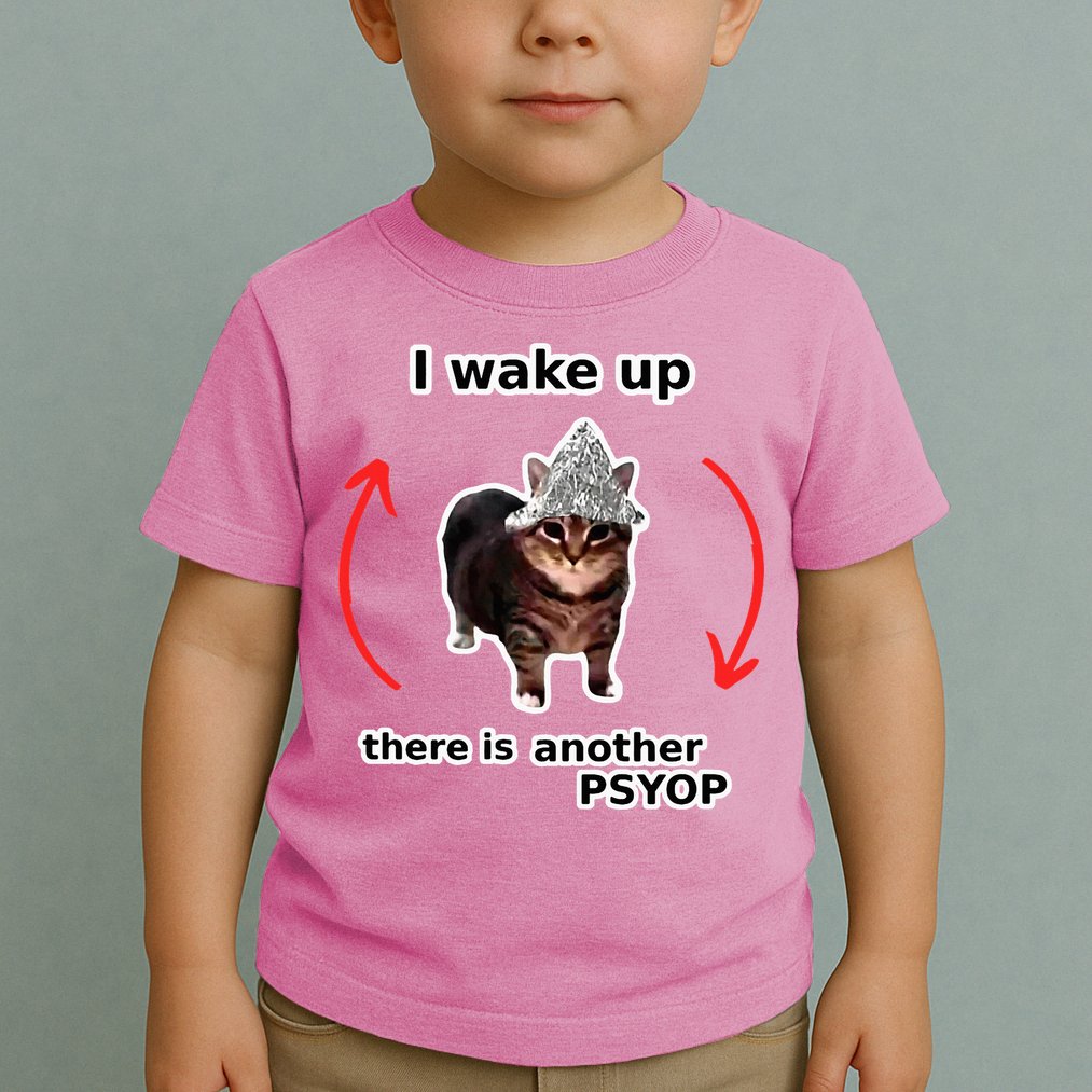 I Wake Up There Is Another Psyop Tin Foil Hat Cat Meme Toddler T-Shirt