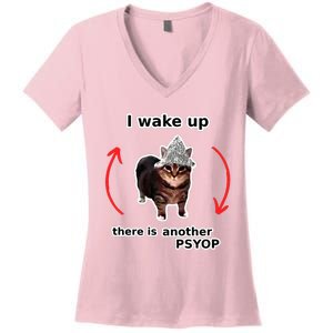 I Wake Up There Is Another Psyop Tin Foil Hat Cat Meme Women's V-Neck T-Shirt