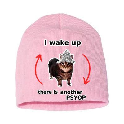 I Wake Up There Is Another Psyop Tin Foil Hat Cat Meme Short Acrylic Beanie
