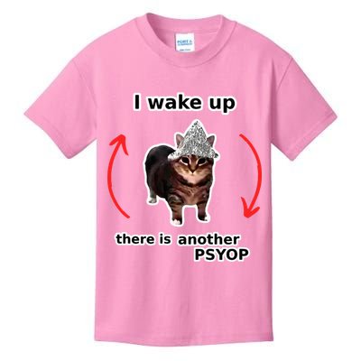 I Wake Up There Is Another Psyop Tin Foil Hat Cat Meme Kids T-Shirt
