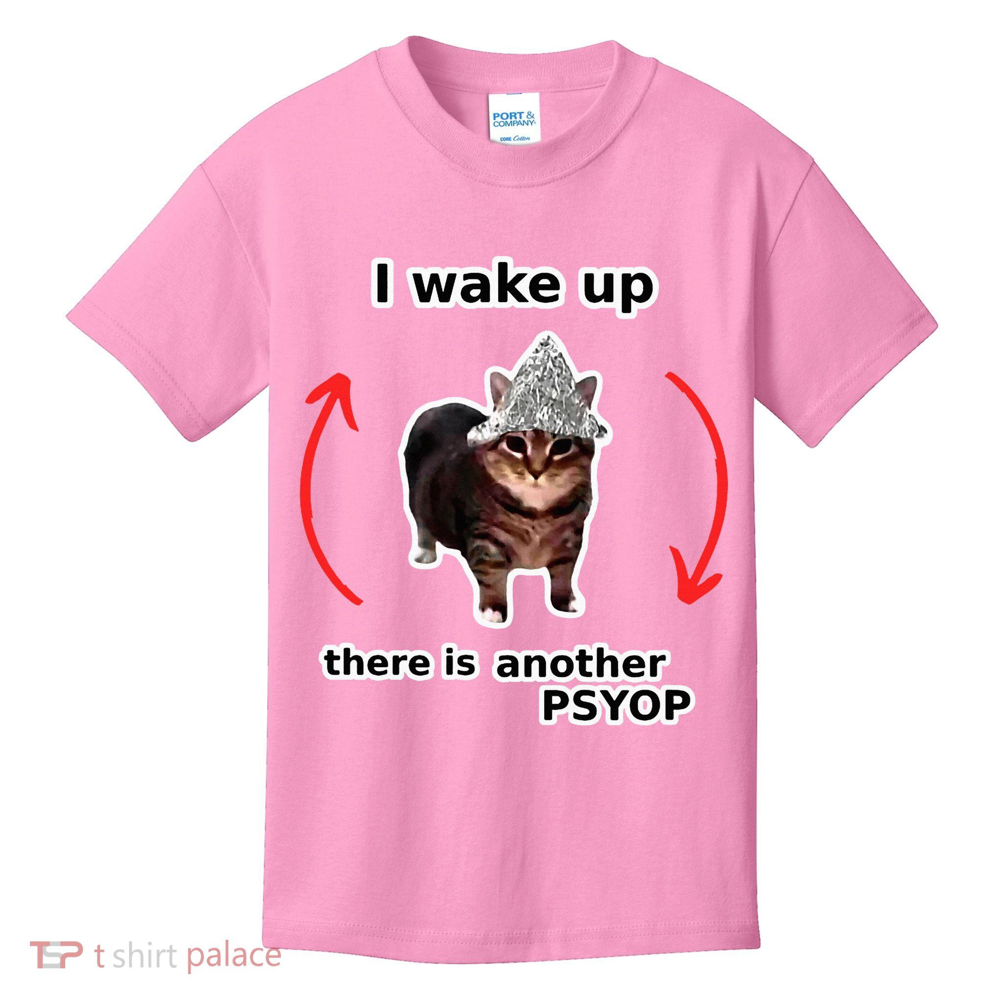 I Wake Up There Is Another Psyop Tin Foil Hat Cat Meme Kids T-Shirt