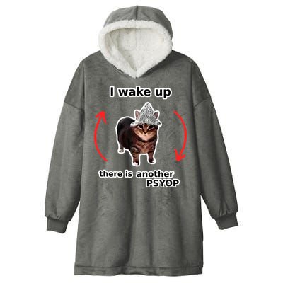 I Wake Up There Is Another Psyop Tin Foil Hat Cat Meme Hooded Wearable Blanket