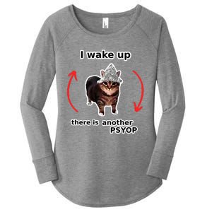 I Wake Up There Is Another Psyop Tin Foil Hat Cat Meme Women's Perfect Tri Tunic Long Sleeve Shirt