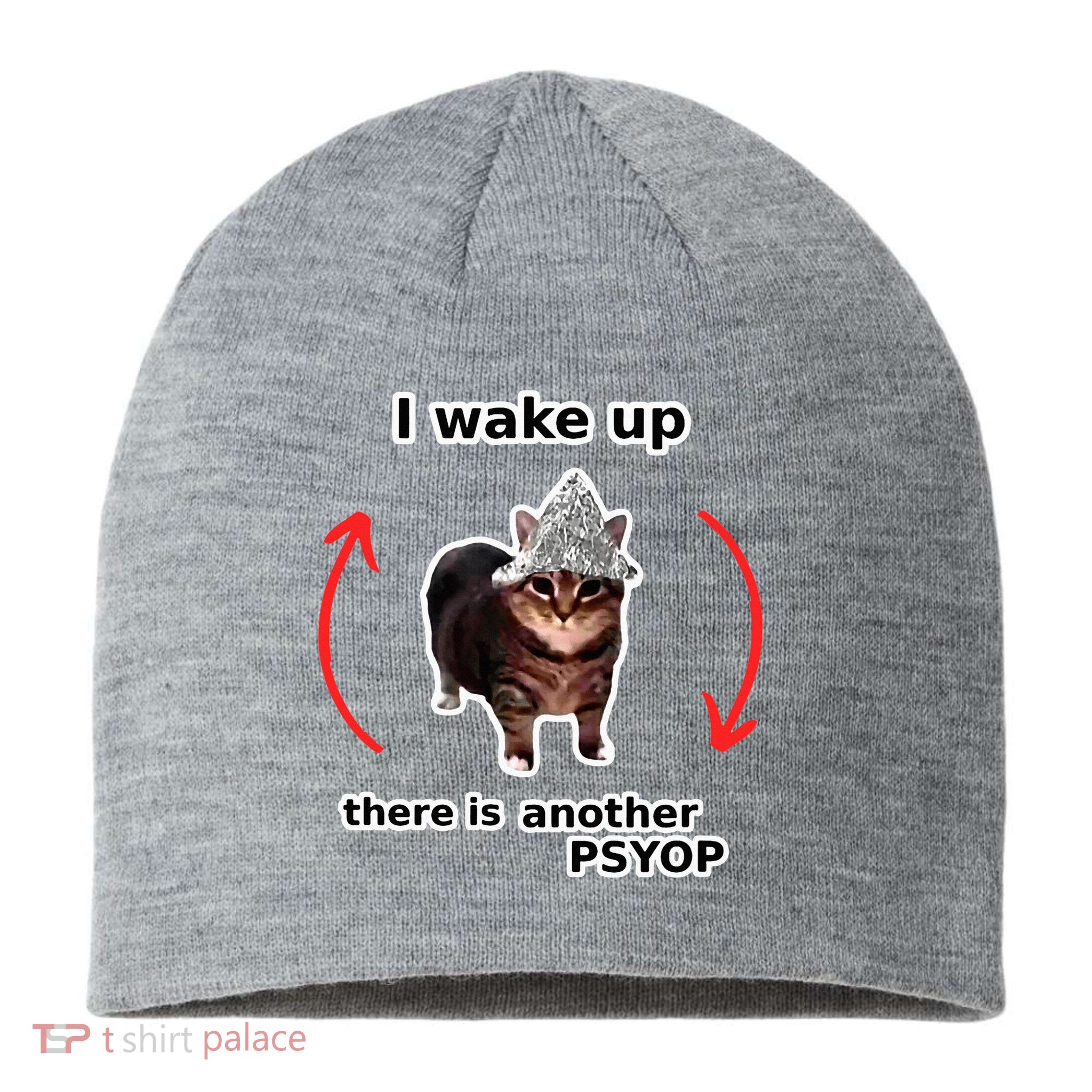 I Wake Up There Is Another Psyop Tin Foil Hat Cat Meme Sustainable Beanie