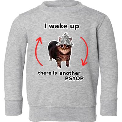 I Wake Up There Is Another Psyop Tin Foil Hat Cat Meme Toddler Sweatshirt