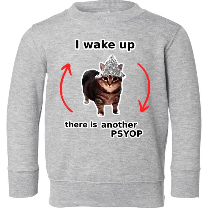 I Wake Up There Is Another Psyop Tin Foil Hat Cat Meme Toddler Sweatshirt