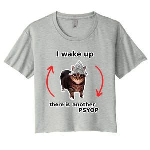 I Wake Up There Is Another Psyop Tin Foil Hat Cat Meme Women's Crop Top Tee