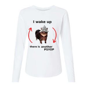 I Wake Up There Is Another Psyop Tin Foil Hat Cat Meme Womens Cotton Relaxed Long Sleeve T-Shirt