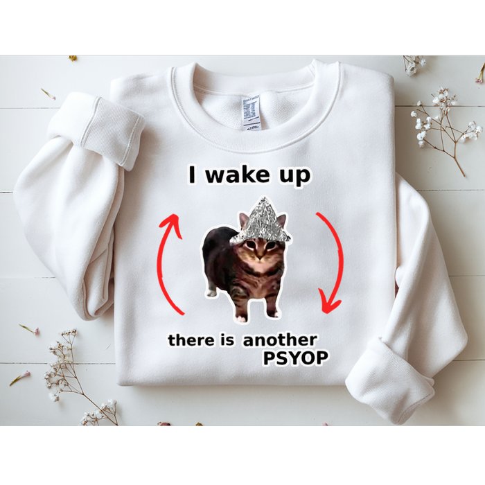 I Wake Up There Is Another Psyop Tin Foil Hat Cat Meme Sweatshirt