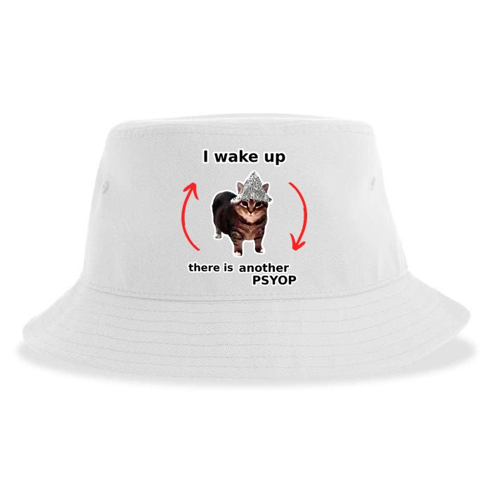 I Wake Up There Is Another Psyop Tin Foil Hat Cat Meme Sustainable Bucket Hat