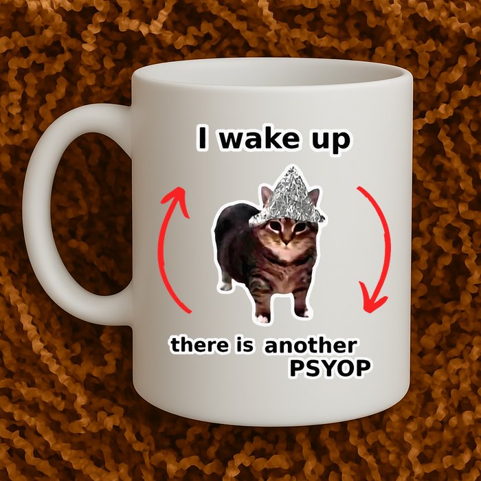 I Wake Up There Is Another Psyop Tin Foil Hat Cat Meme Mug