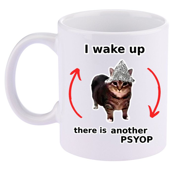 I Wake Up There Is Another Psyop Tin Foil Hat Cat Meme 11oz C Handle Ceramic Mug