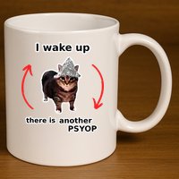 I Wake Up There Is Another Psyop Tin Foil Hat Cat Meme 11oz C Handle Ceramic Mug