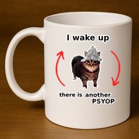 I Wake Up There Is Another Psyop Tin Foil Hat Cat Meme 11oz C Handle Ceramic Mug
