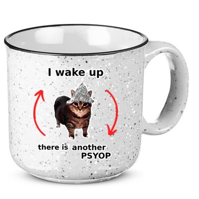 I Wake Up There Is Another Psyop Tin Foil Hat Cat Meme 15oz Campfire Ceramic Mug