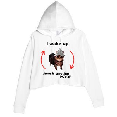 I Wake Up There Is Another Psyop Tin Foil Hat Cat Meme Crop Fleece Hoodie