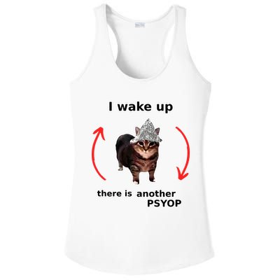I Wake Up There Is Another Psyop Tin Foil Hat Cat Meme Ladies PosiCharge Competitor Racerback Tank