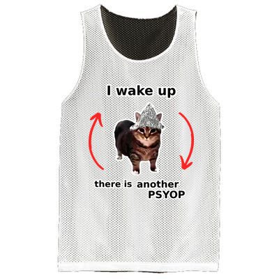 I Wake Up There Is Another Psyop Tin Foil Hat Cat Meme Mesh Reversible Basketball Jersey Tank