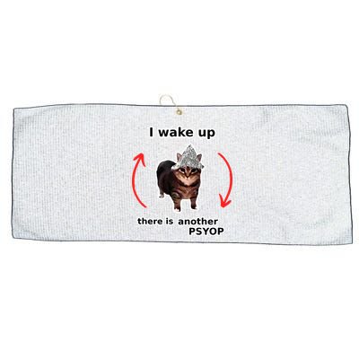 I Wake Up There Is Another Psyop Tin Foil Hat Cat Meme Large Microfiber Waffle Golf Towel