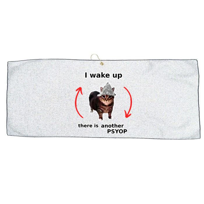 I Wake Up There Is Another Psyop Tin Foil Hat Cat Meme Large Microfiber Waffle Golf Towel