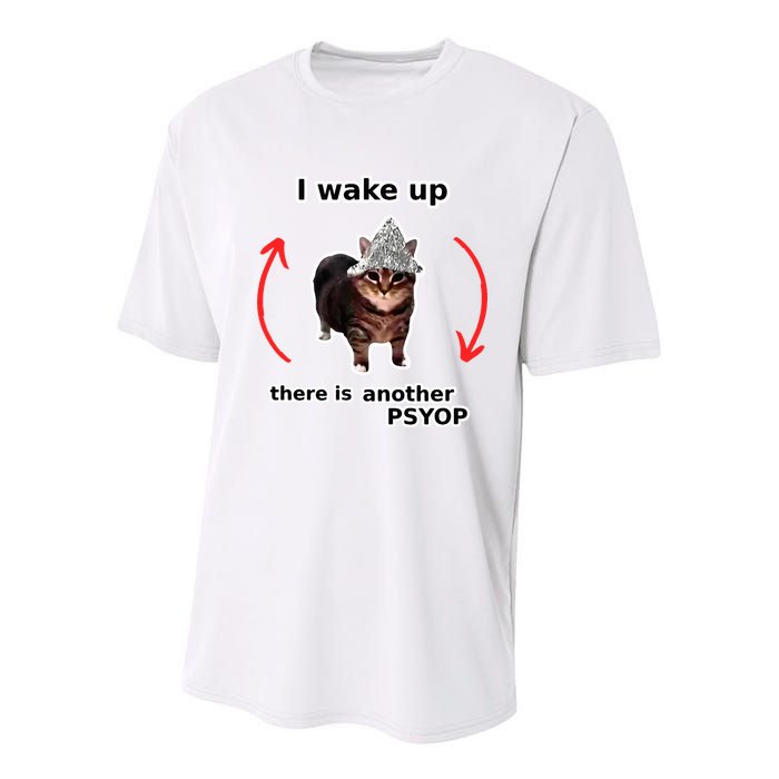 I Wake Up There Is Another Psyop Tin Foil Hat Cat Meme Youth Performance Sprint T-Shirt