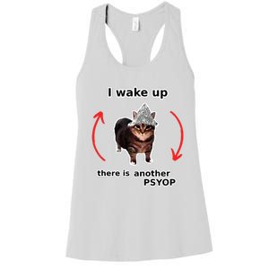 I Wake Up There Is Another Psyop Tin Foil Hat Cat Meme Women's Racerback Tank