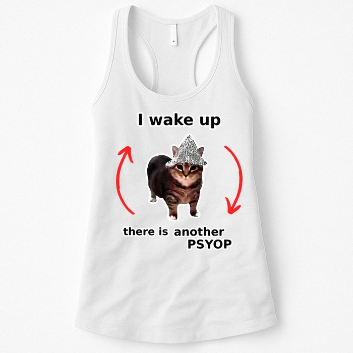 I Wake Up There Is Another Psyop Tin Foil Hat Cat Meme Womens Tank Top