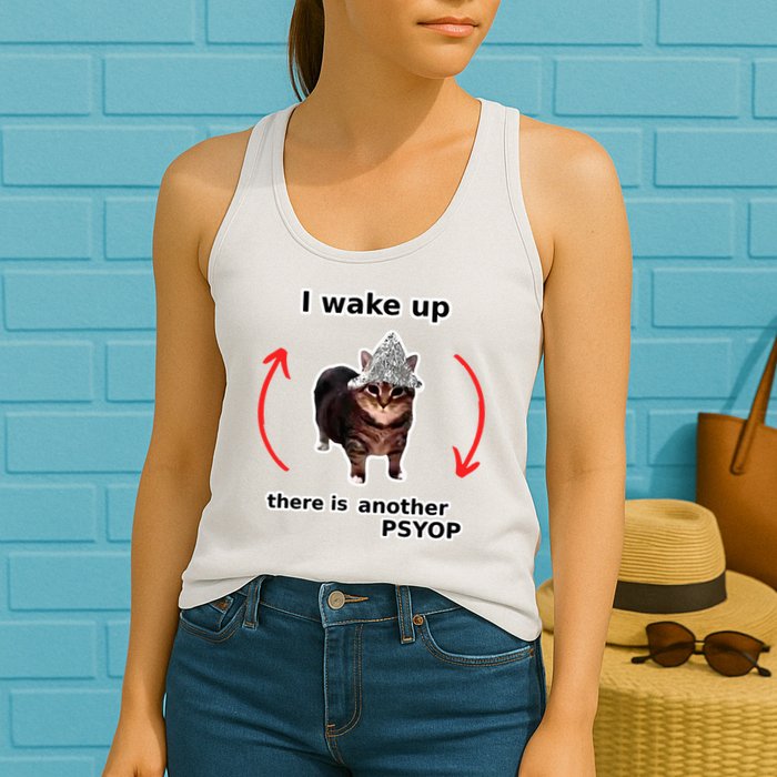 I Wake Up There Is Another Psyop Tin Foil Hat Cat Meme Womens Tank Top