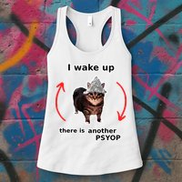 I Wake Up There Is Another Psyop Tin Foil Hat Cat Meme Womens Tank Top