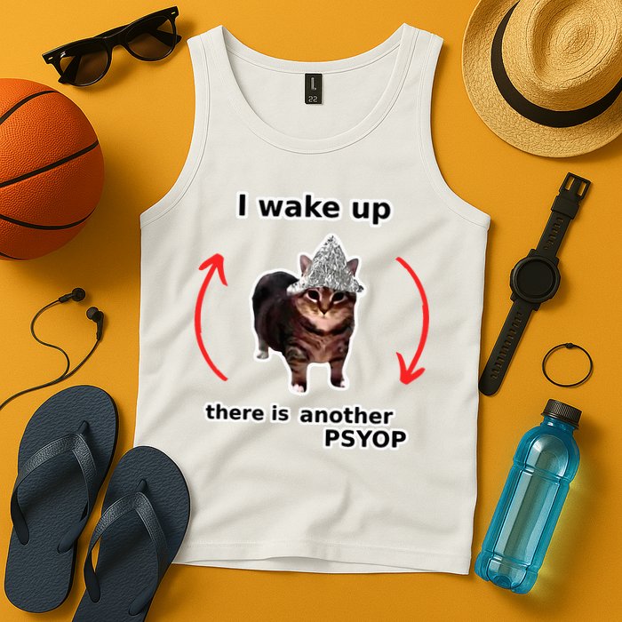 I Wake Up There Is Another Psyop Tin Foil Hat Cat Meme Tank Top
