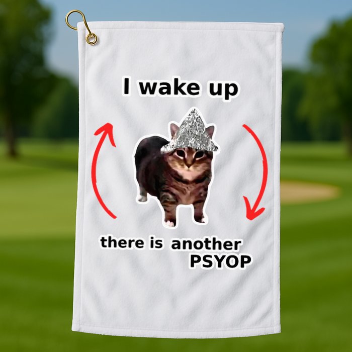 I Wake Up There Is Another Psyop Tin Foil Hat Cat Meme Golf Towel