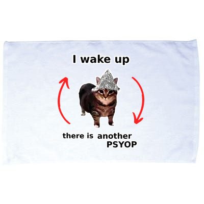 I Wake Up There Is Another Psyop Tin Foil Hat Cat Meme Microfiber Hand Towel