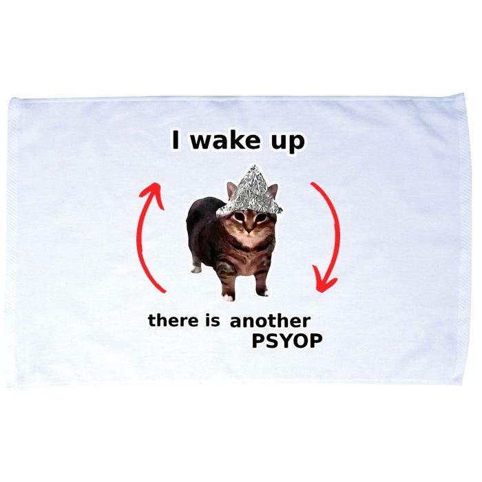 I Wake Up There Is Another Psyop Tin Foil Hat Cat Meme Microfiber Hand Towel