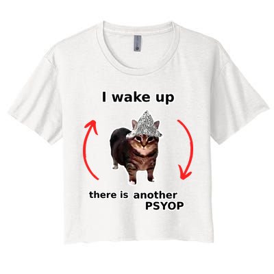 I Wake Up There Is Another Psyop Tin Foil Hat Cat Meme Crop Top