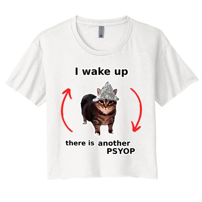 I Wake Up There Is Another Psyop Tin Foil Hat Cat Meme Crop Top