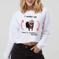 I Wake Up There Is Another Psyop Tin Foil Hat Cat Meme Cropped Pullover Crew