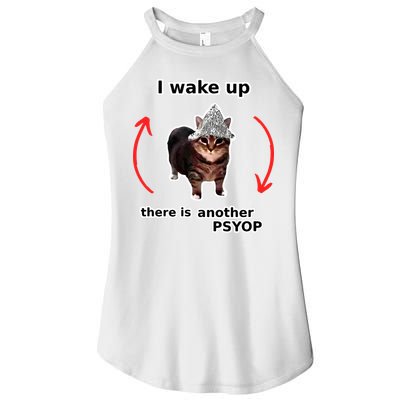 I Wake Up There Is Another Psyop Tin Foil Hat Cat Meme Women's Perfect Tri Rocker Tank