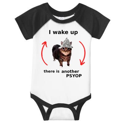 I Wake Up There Is Another Psyop Tin Foil Hat Cat Meme Infant Baby Jersey Bodysuit
