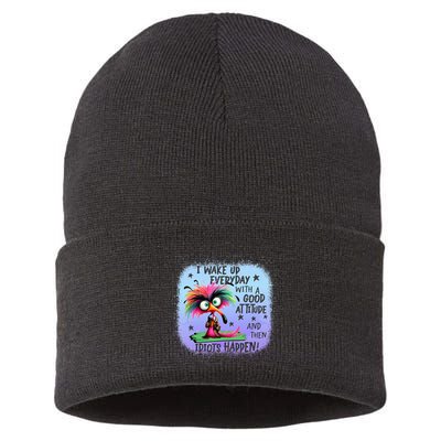 I Wake Up Everyday With A Good Attitude Then Idiots Happen Sustainable Knit Beanie
