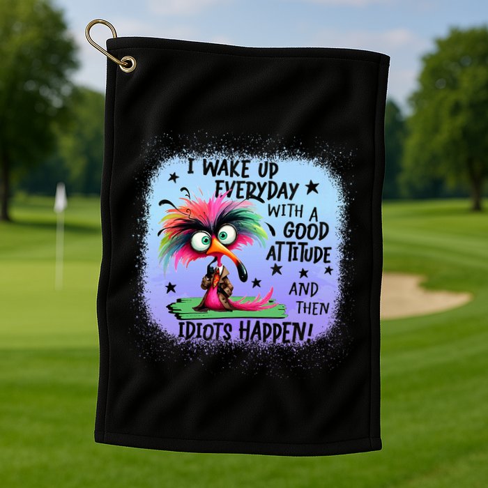 I Wake Up Everyday With A Good Attitude Then Idiots Happen Golf Towel