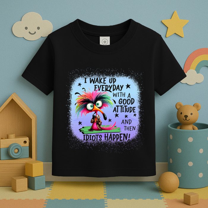 I Wake Up Everyday With A Good Attitude Then Idiots Happen Toddler T-Shirt
