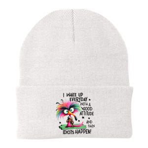 I Wake Up Everyday With A Good Attitude And Then Idiots Knit Cap Winter Beanie