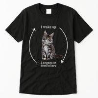 I Wake Up I Engage In Tomfoolery Silly Cat Meme Maine Coon Tall T-Shirt