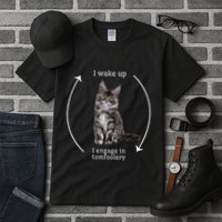 I Wake Up I Engage In Tomfoolery Silly Cat Meme Maine Coon Tall T-Shirt