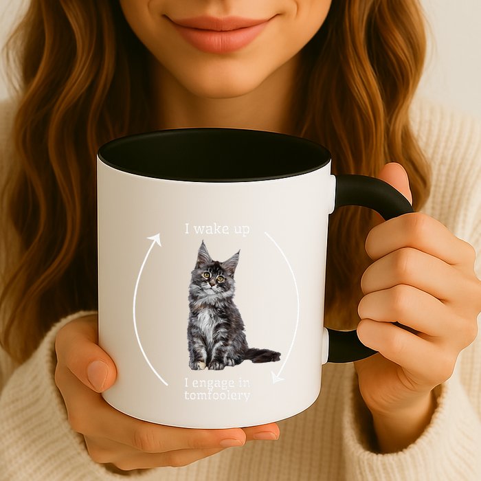 I Wake Up I Engage In Tomfoolery Silly Cat Meme Maine Coon Mug