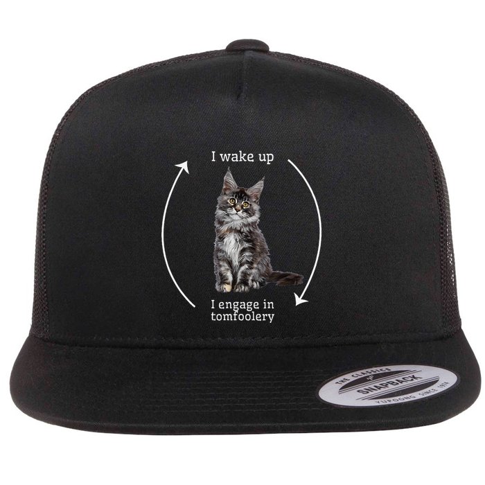 I Wake Up I Engage In Tomfoolery Silly Cat Meme Maine Coon Flatbill Hat