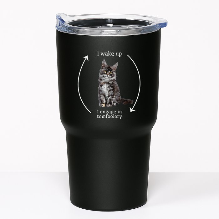 I Wake Up I Engage In Tomfoolery Silly Cat Meme Maine Coon Tumbler