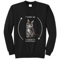 I Wake Up I Engage In Tomfoolery Silly Cat Meme Maine Coon Tall Sweatshirt