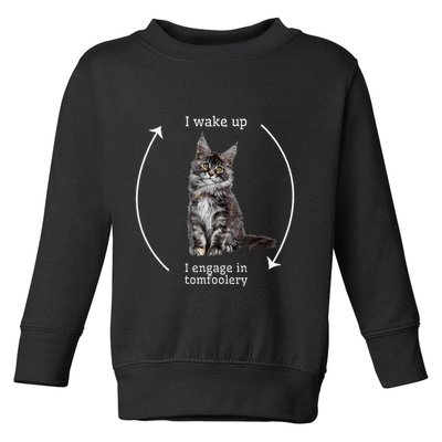 I Wake Up I Engage In Tomfoolery Silly Cat Meme Maine Coon Toddler Sweatshirt